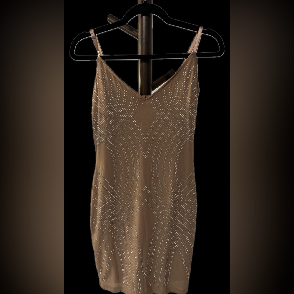 Cream Embellished Fitted Mini Dress